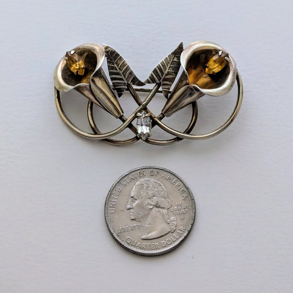 Designer Whiteco Sterling Silver Yellow White Paste Calla Lily Flower Pin Brooch View 2